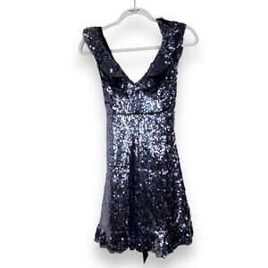 Free People Siren Purple Sequined Velour Tie Waist Flutter A-Line Mini Dress